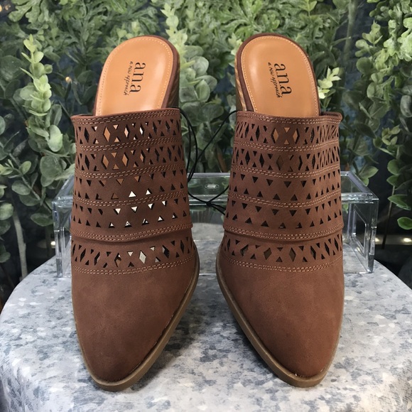 A.N.A Hiro Chocolate Laser Cut Pointed Toe Dress Mules 3.75” Heels WMS 9M✨NWT✨ - Picture 2 of 12